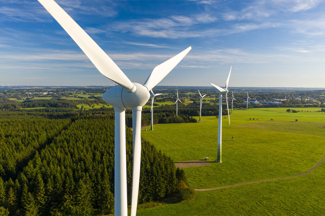 Windmills in empty fields.