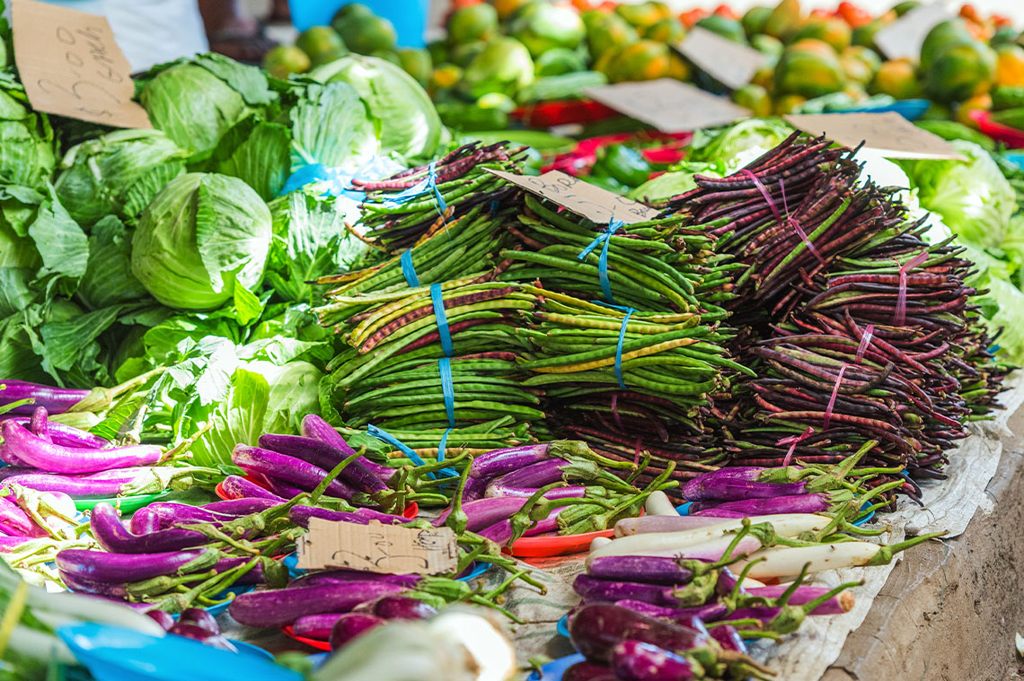 Fresh fruits and vegetables for outdoor market.