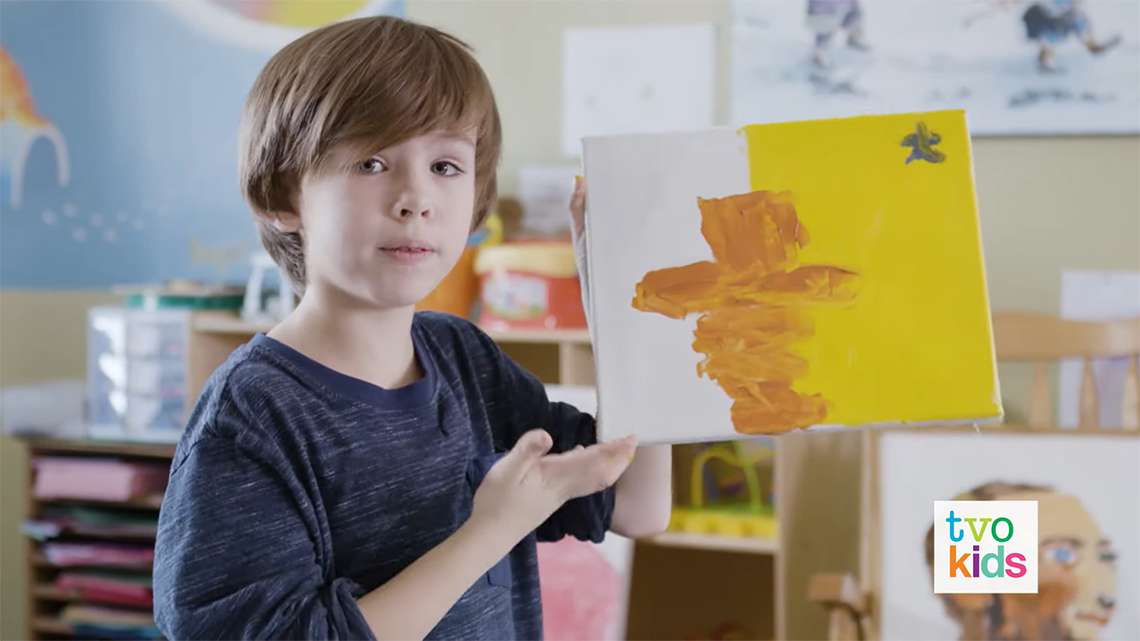 Simon shares his painting of a Inuit flag, which is also a Nunavut flag.