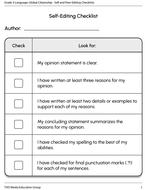 Self and Peer-Editing Checklists