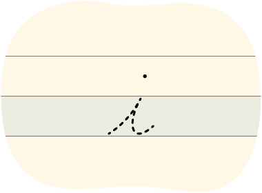 A dotted line shows the outline of the letter 'i' in lowercase cursive. A solid line traces the outline to show how to write 'i'.