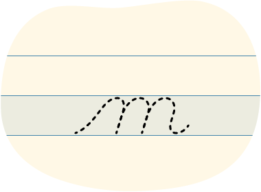 The outline of a cursive 'm' is traced by a pen to show how to write a cursive 'm.'