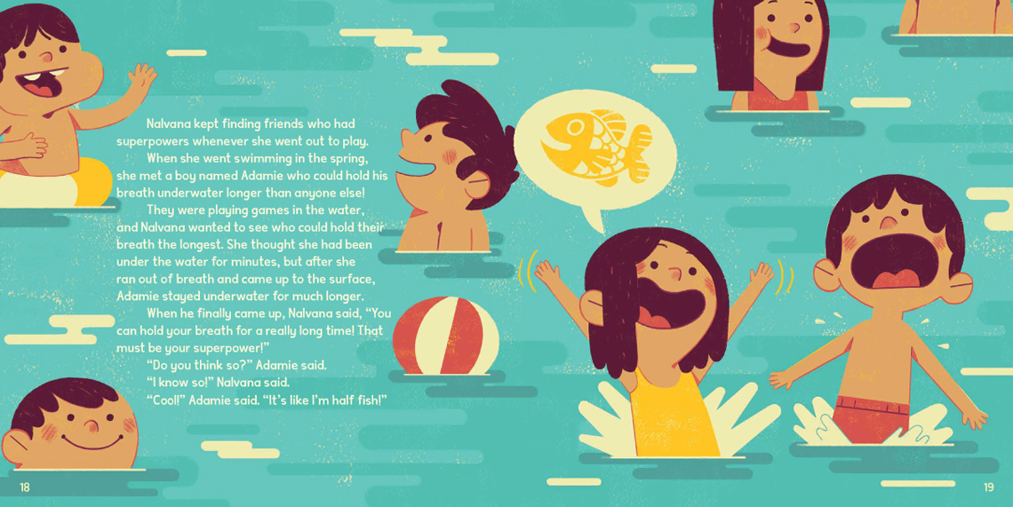Children play in a public swimming pool. Some children hold their breath in under water and imagine they are fish.
