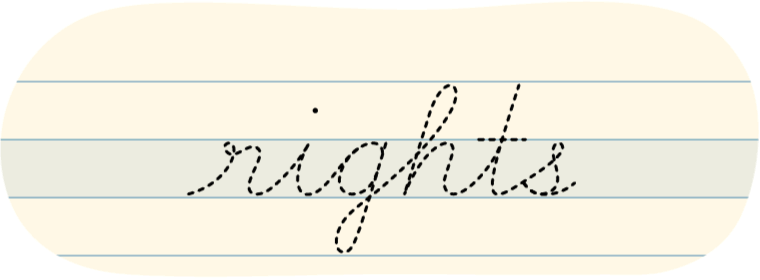 A red dot tracing the word "rights" written in cursive