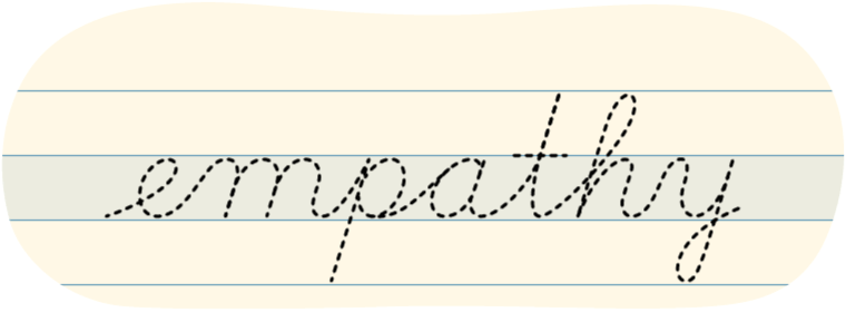 A red dot tracing the word "empathy" written in cursive