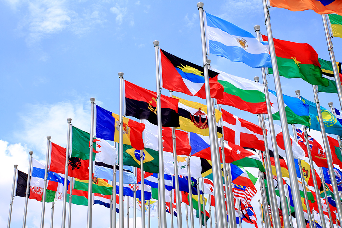 The flags of many different countries