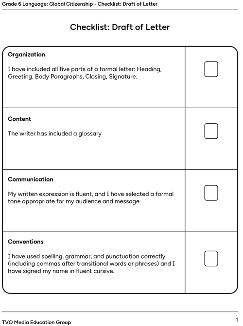 Checklist: Draft of Letter