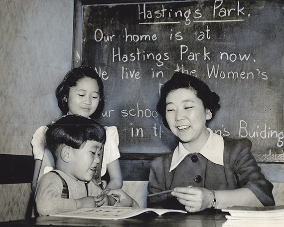 Hide Hyodo Shimizu teaching Japanese-Canadian children who were being expelled from coastal British Columbia to internment camps.