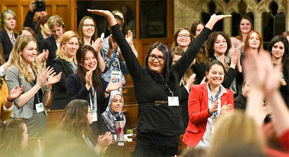 Brielle Beardy-Linklater filling a seat in the House of Commons along with 337 other women for the ‘338 Daughters of the Vote’ day in 2017.
