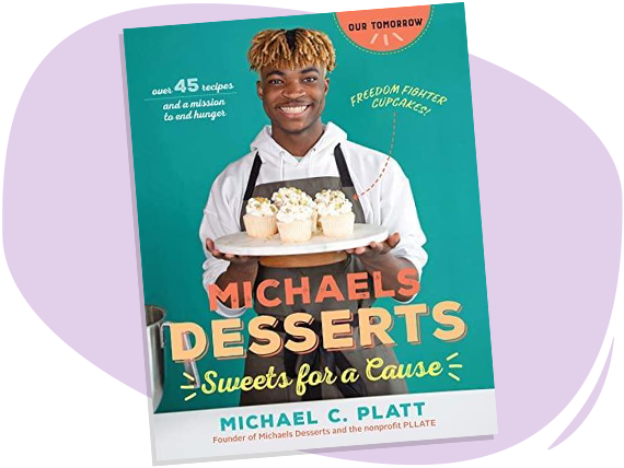 Cover of the cookbook "Michaels Desserts: Sweets for a Cause," written by Michael C. Platt