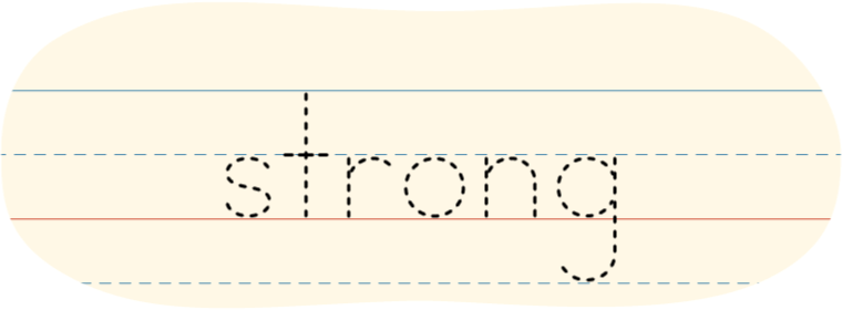 A red dot tracing the word 'strong'.