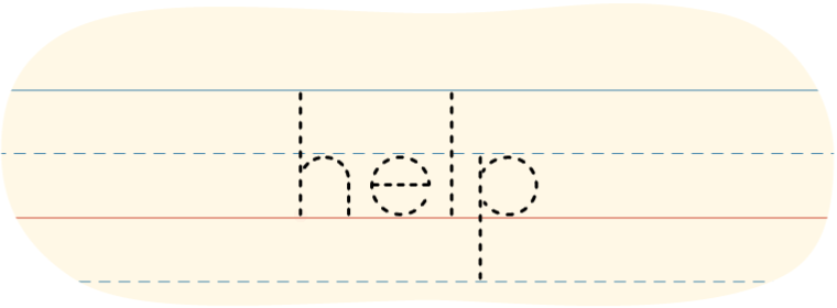 A red dot tracing the printed letters that form the word "help."