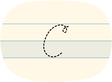A red dot tracing a cursive uppercase 'C'.