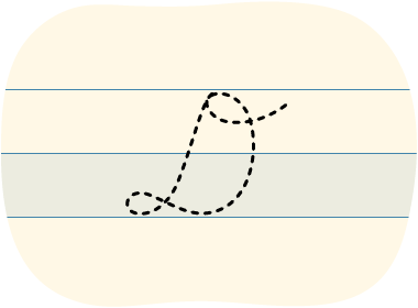 A red dot tracing a cursive uppercase 'D'.