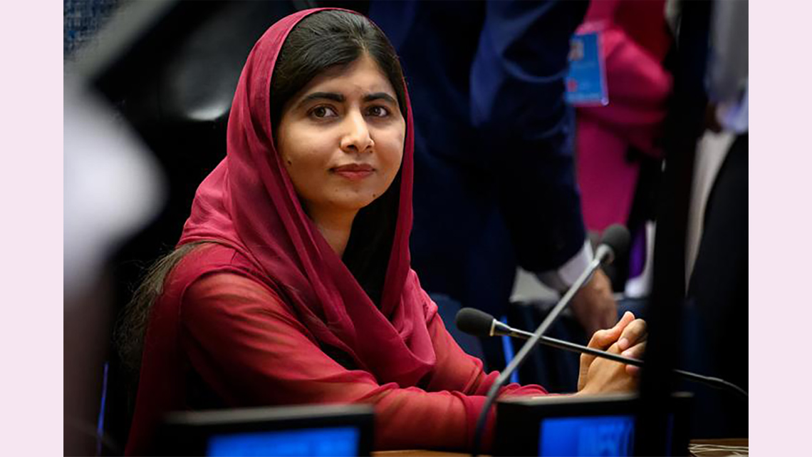 Photo of Malala speaking.