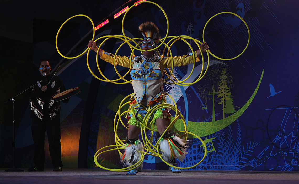 A Lil'wat Nation hoop dancer performs during the Closing Ceremony of the 2010 Vancouver Winter Paralympics.