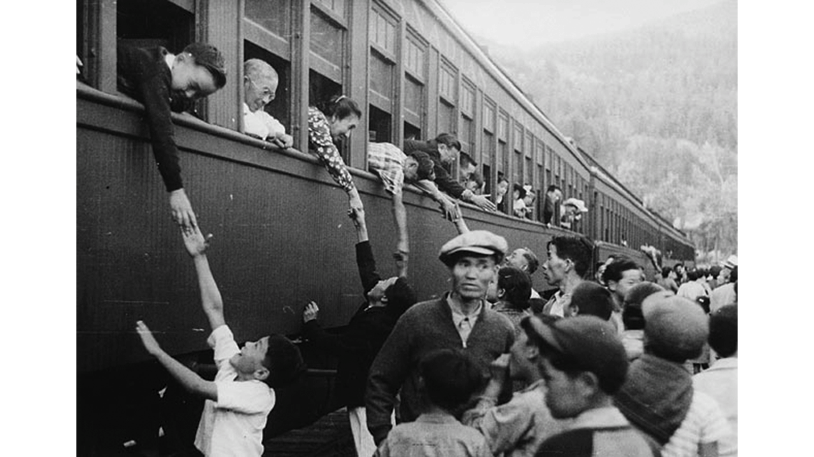 Japanese Canadians being relocated by train