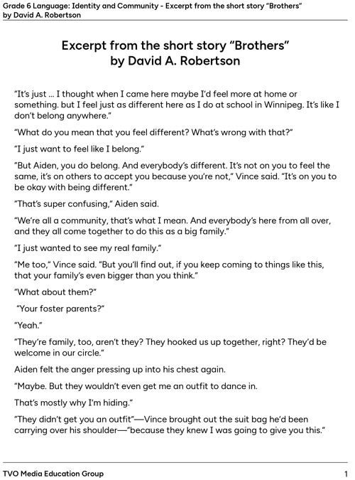 Excerpt from the short story “Brothers” by David A. Robertson.
