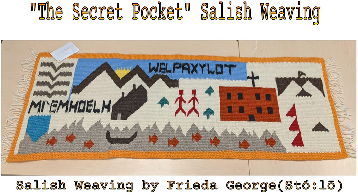 Weaving mat by Frieda George. The mat represents The Secret Pocket book.