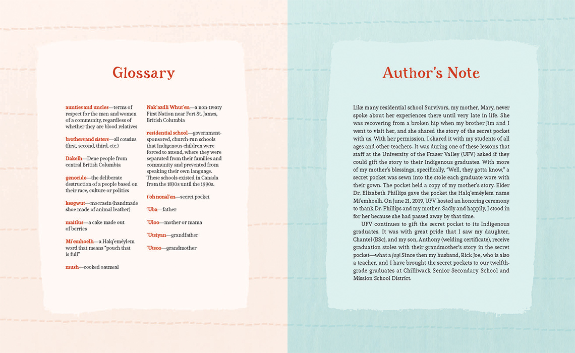 A glossary of words and an author’s note.