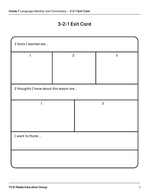3-2-1 Exit Card