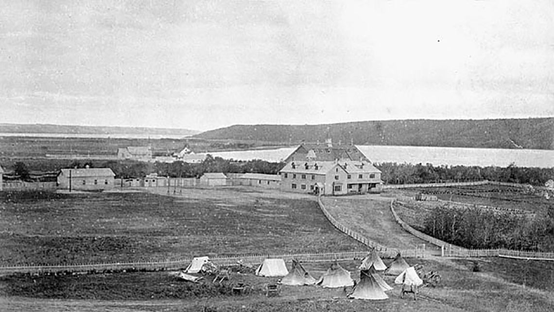 A historical photograph of the Qu’Appelle Indian Industrial Residential School.