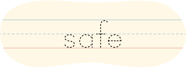 A red dot tracing the printed word "safe"
