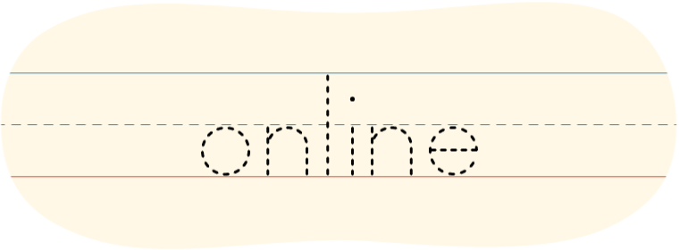 A red dot tracing the printed word "online"