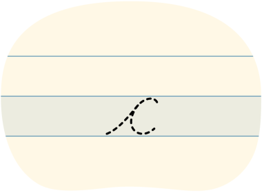A red dot tracing a cursive lowercase 'c'.