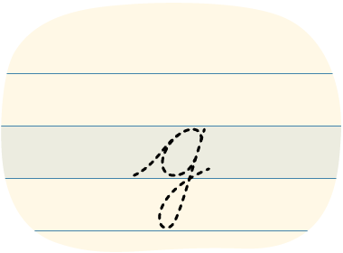 A red dot tracing a cursive lowercase "g"
