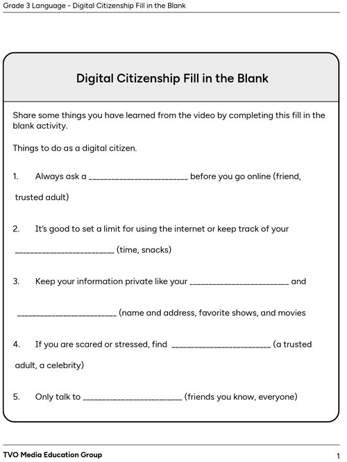 Digital Citizenship Fill in the Blank