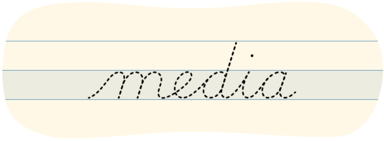 A red dot tracing the word "media" written in cursive