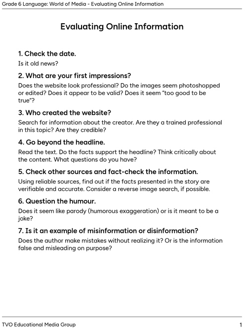 Evaluating Online Information 