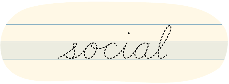 A red dot tracing the word 'social' written in cursive.