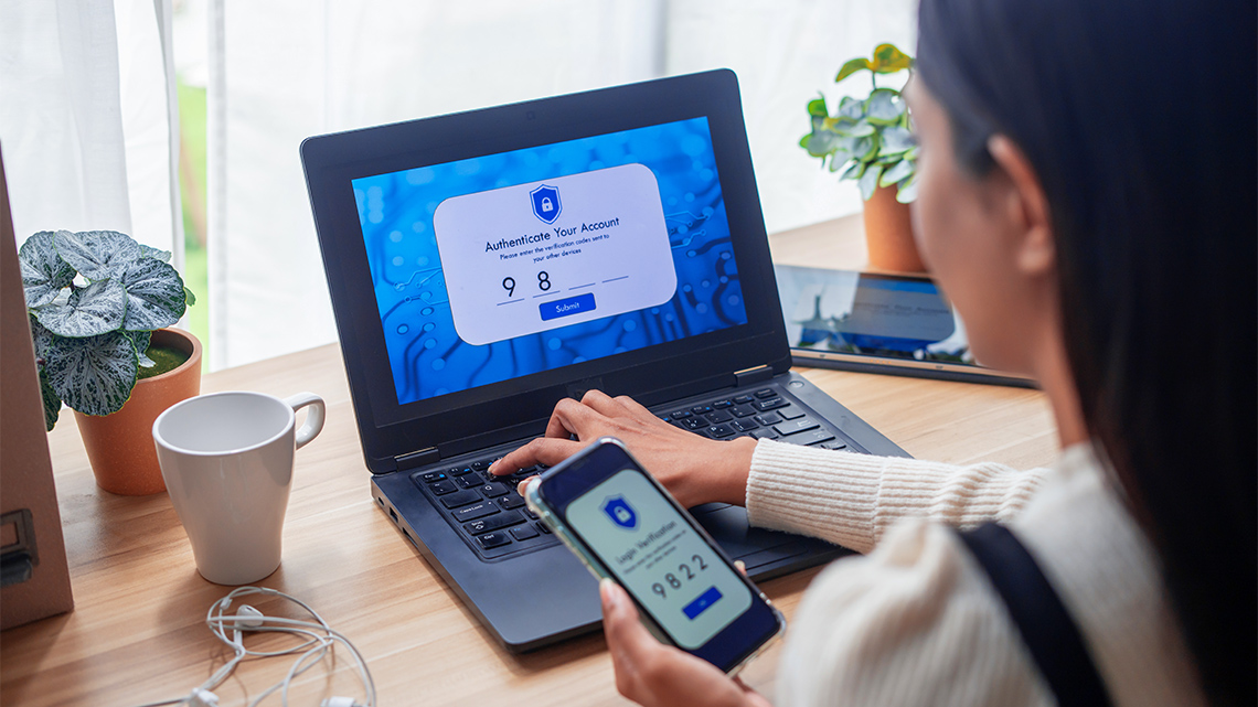 A learner entering a code for two-factor authentication.