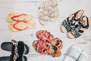 Several pairs of sandals.