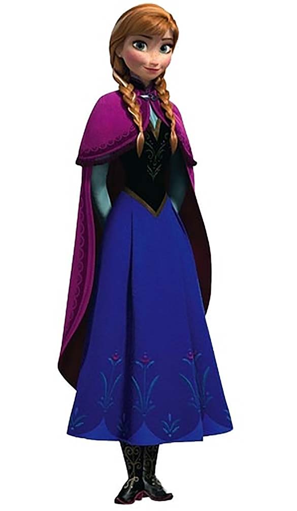 Anna from the animated film Frozen. A cartoon character who is intelligent, nice, courageous, and generous.