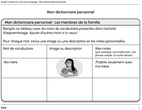 Mon dictionnaire personnel : les membres de la famille