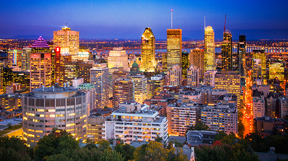 Downtown Montreal skyline at night