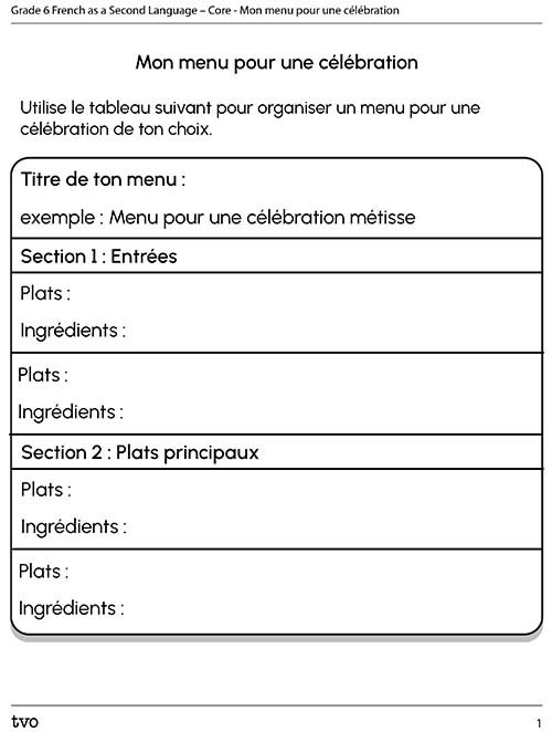 Mon menu pour une célébration