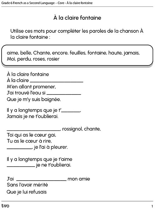À la claire fontaine.