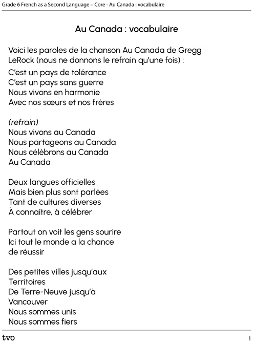 Au Canada : vocabulaire