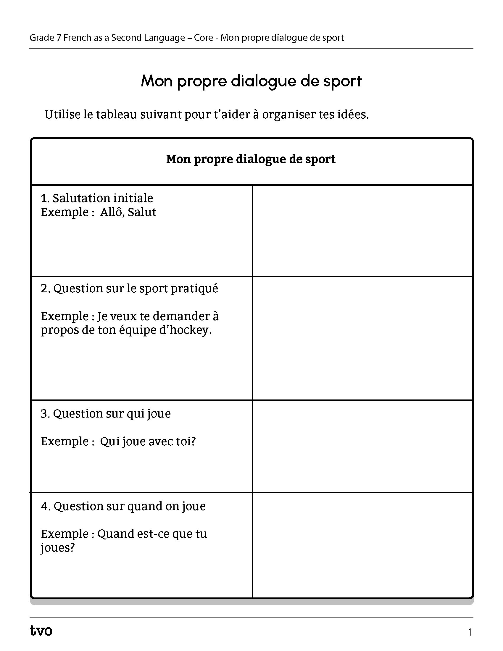 Mon propre dialogue sur le sport.
