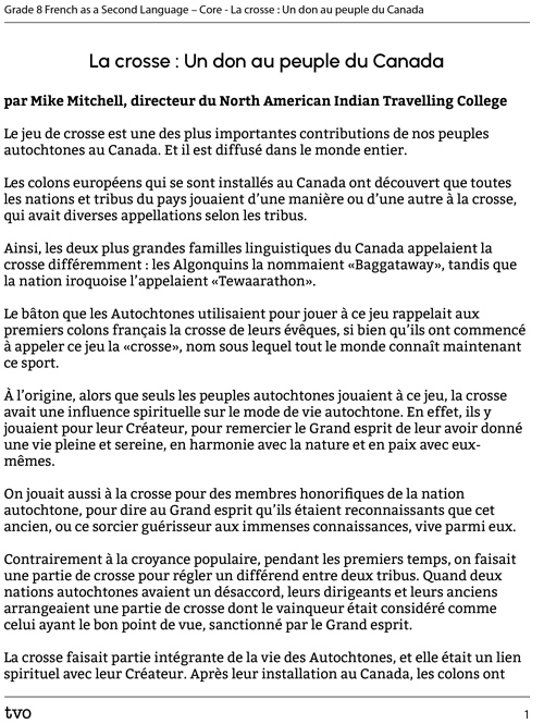 La crosse : Un don au peuple du Canada.