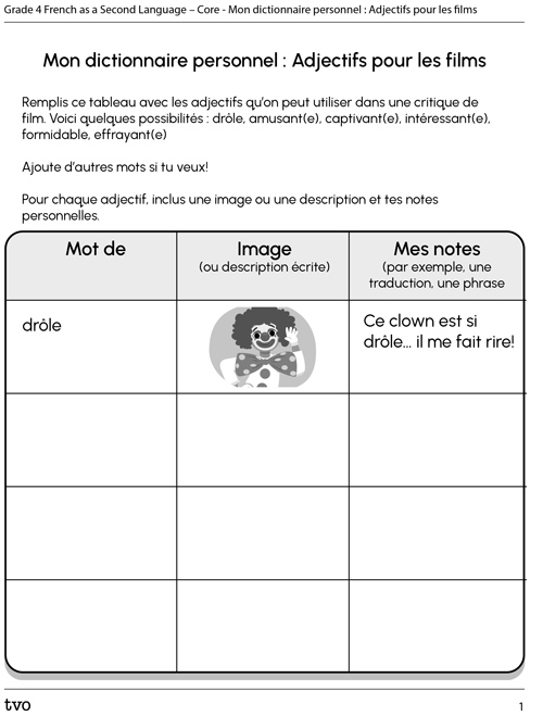 Mon dictionnaire personnel : adjectifs pour les films