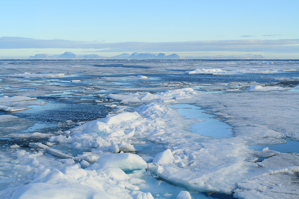 Packed ice tundra melts in the sun