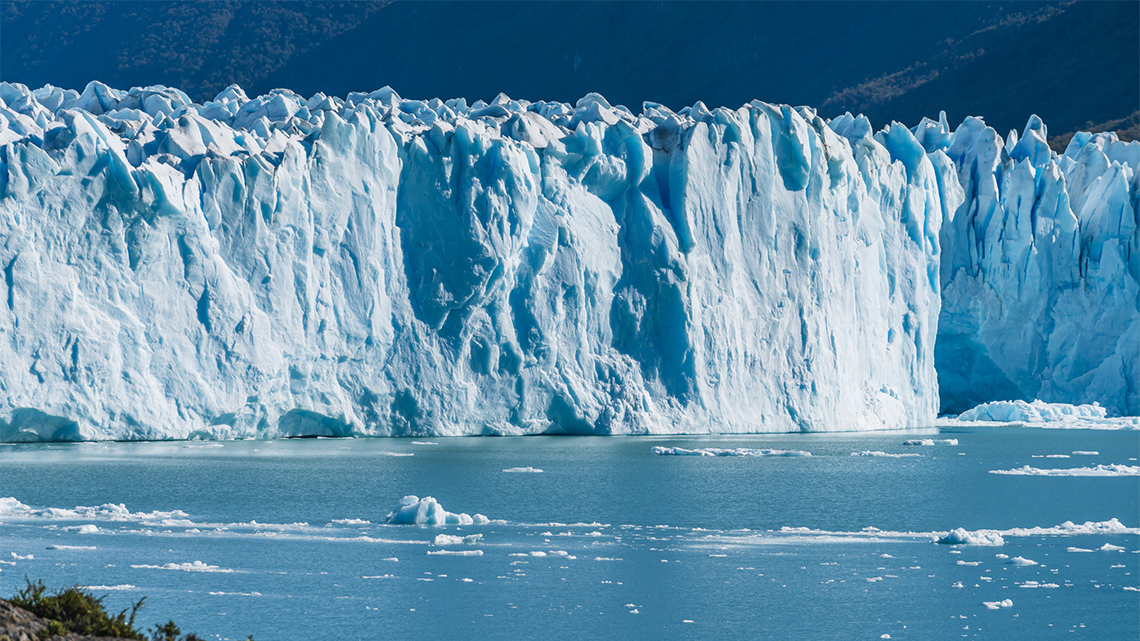 A frozen river consisting of slow-moving frozen water. It carries most of the Earths fresh water