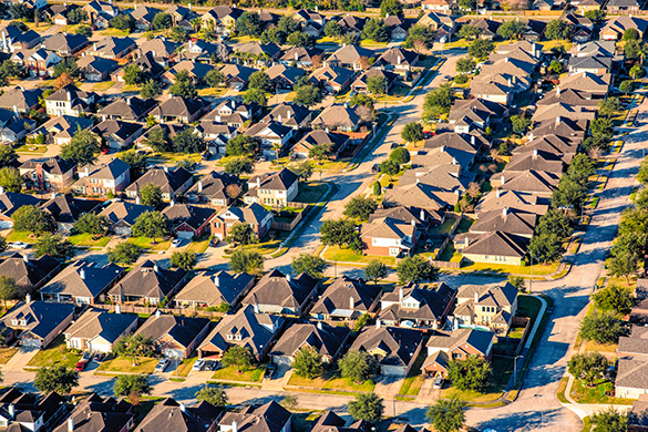 A Suburban Subdivision of Houston, Texas An aerial image of many rows of a suburban residential neighbourhood with only two-story
houses
