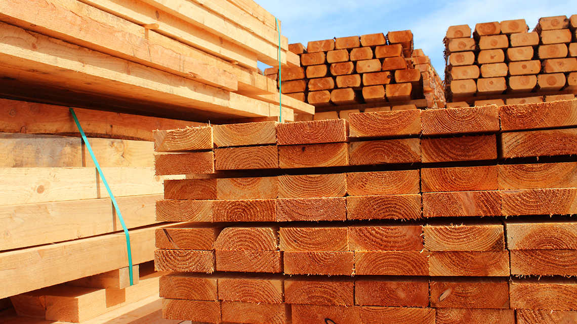 Timber Stacks of milled timber planks.