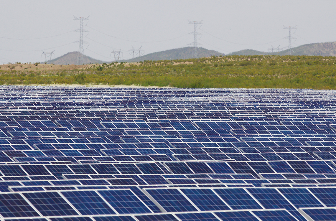 A solar field in Mexico with a huge number of solar panels, covering many square kilometres.